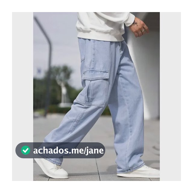 Calça Cargo Jeans Larga Bolsos Lateral Streetwear Skatista