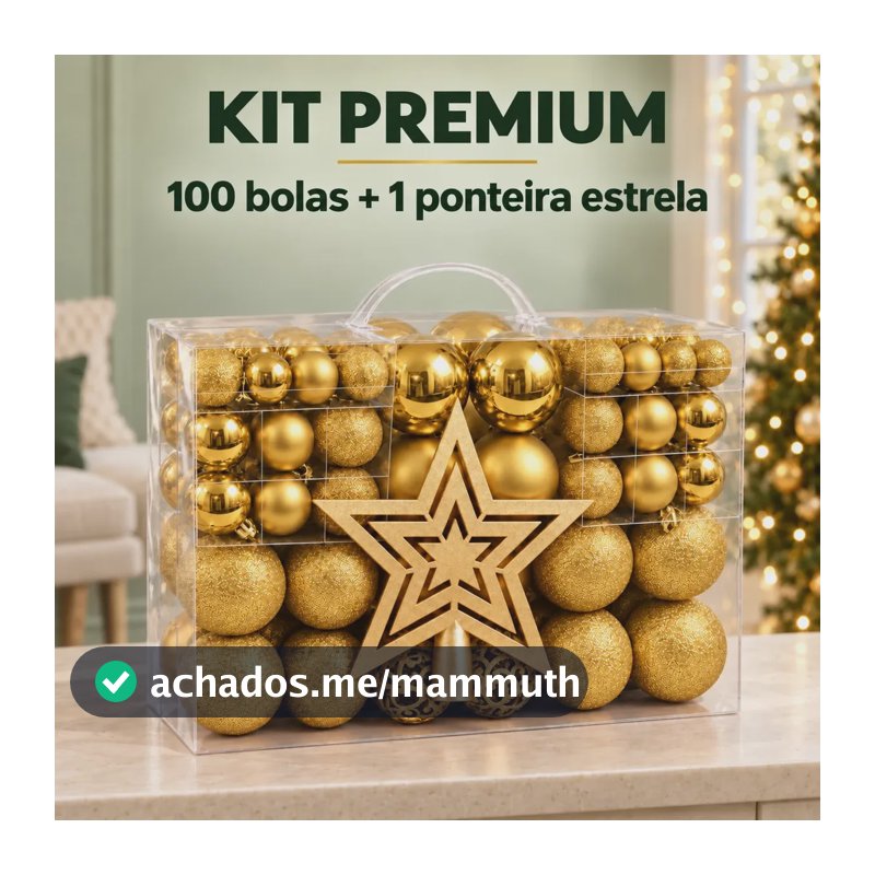 Kit 100 Bolas Árvore De Natal + Ponteira Estrela Pendente Bolinhas Lisas Foscas Glitter Decoração Natalina Premium Cor Dourado