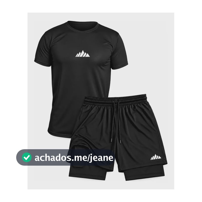 Conjunto Academia Dryfit Short 2 Em 1 + Camiseta Bermuda Kit Preto Mont Gg