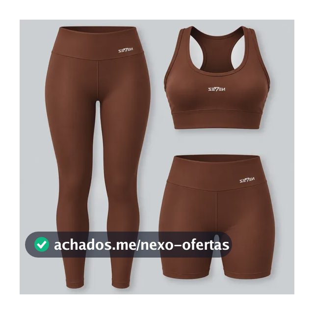 Kit Conjunto Feminino Fitness Top Nadador + Legging + Short Marrom G