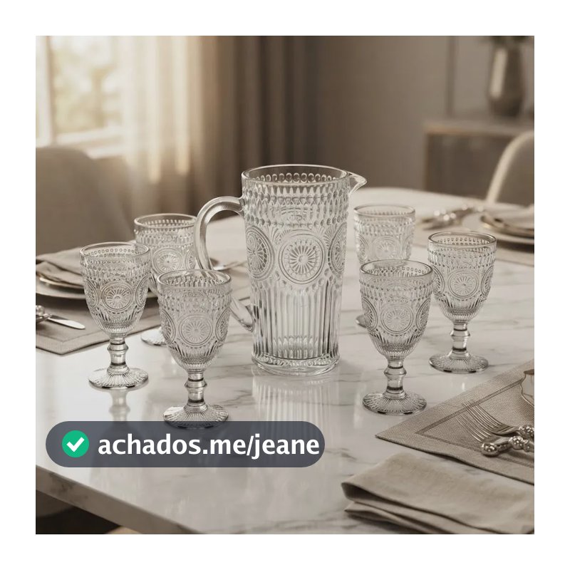 Jogo 7 Peças Premium Jarra 1,25l E 6 Taças Ou Copos Diamante Cristal Mandala Jarra Taças