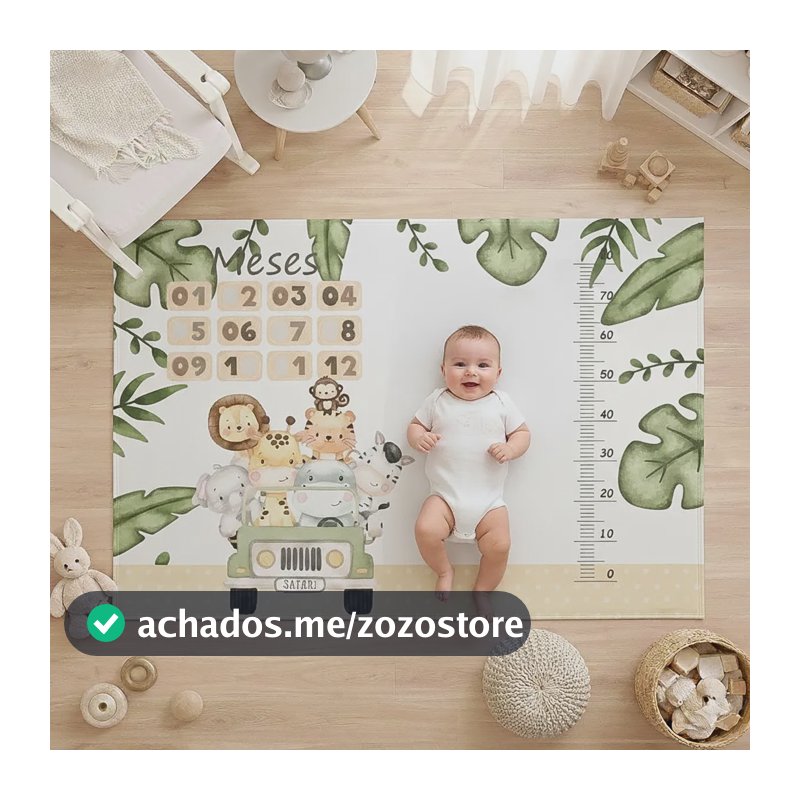 Cenário Tapete Mesversário Para Bebe Safari Car + Marcador