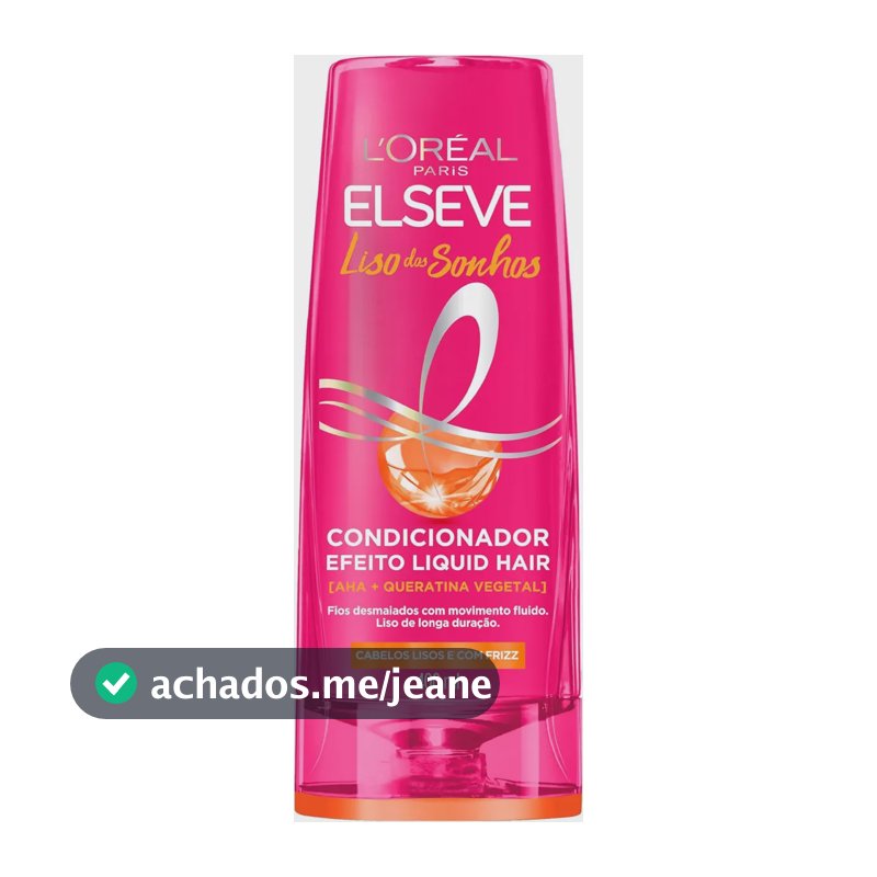 L'Oréal Paris Elseve Liso dos Sonhos Condicionador, com Efeito Liquid Hair, Enriquecido com AHA e Queratina Vegetal para Alinhamento Capilar e Brilho Intenso, 400ml