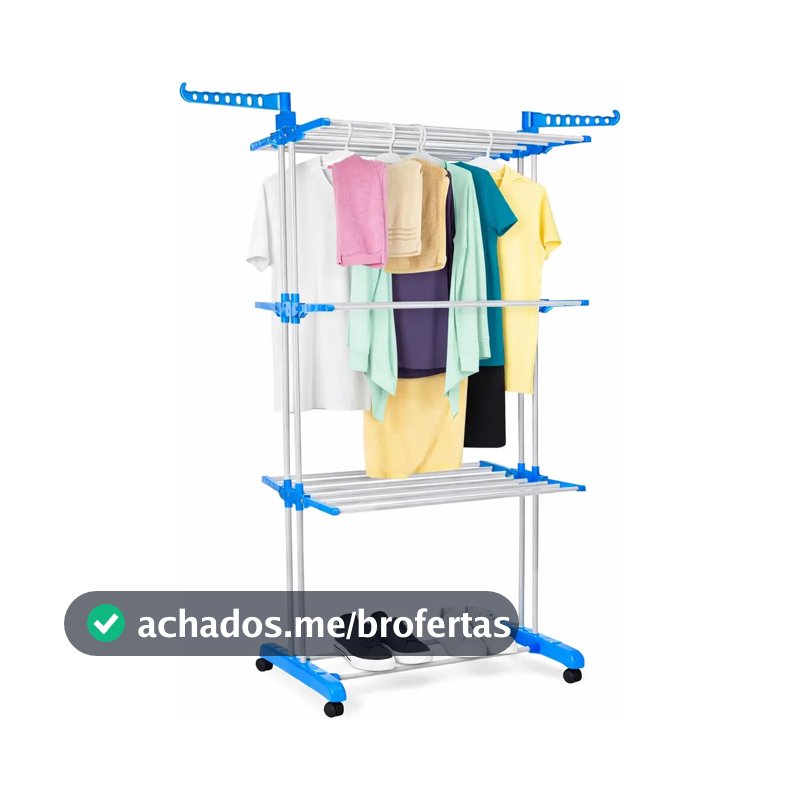 Varal De Apartamento Chão Aço Inox Resistente 3 Andares 2 Hastes Com 4 Rodas Dobrável Retrátil Multiuso Grande Super Prático Para Roupas Vertical Compacto Fácil Montagem Alta Capacidade Secagem Rápida