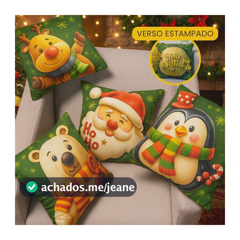 Kit 4 Almofadas Natal Frente E Verso Cheias Fibra Siliconada Desenho Do Tecido Sereno De Natal