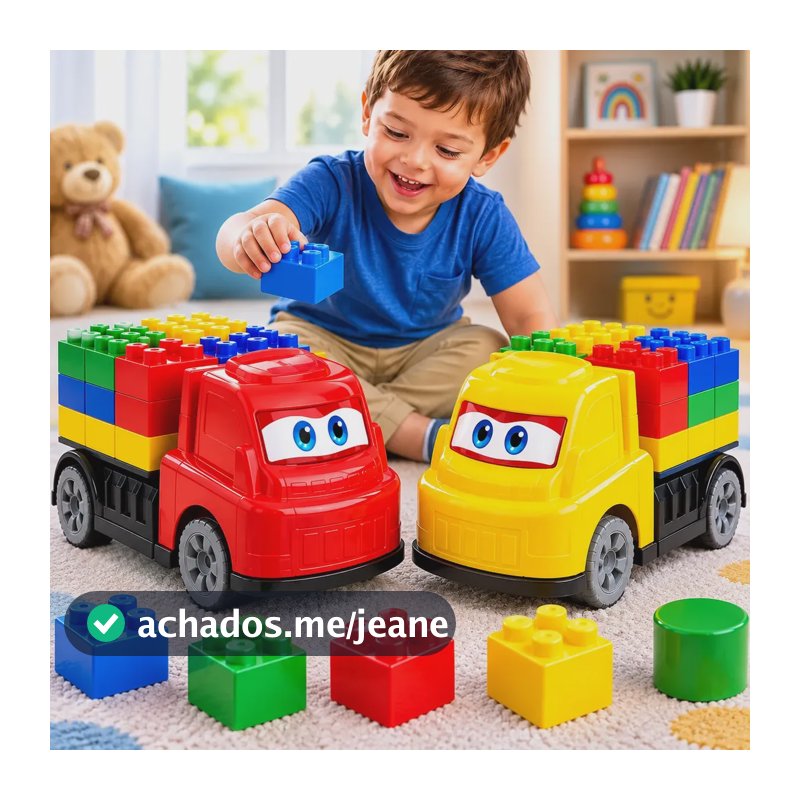 Carrinho Educativo 2em1 Blocos Encaixe Infantil Didático Pedagógico