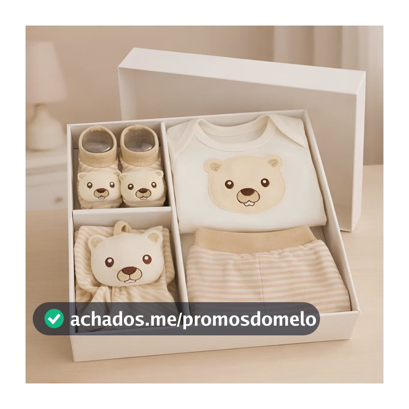 Kit Presente Bebê Recém Nascido Body Mijão Pantufa Naninha Castor Bege Caqui P