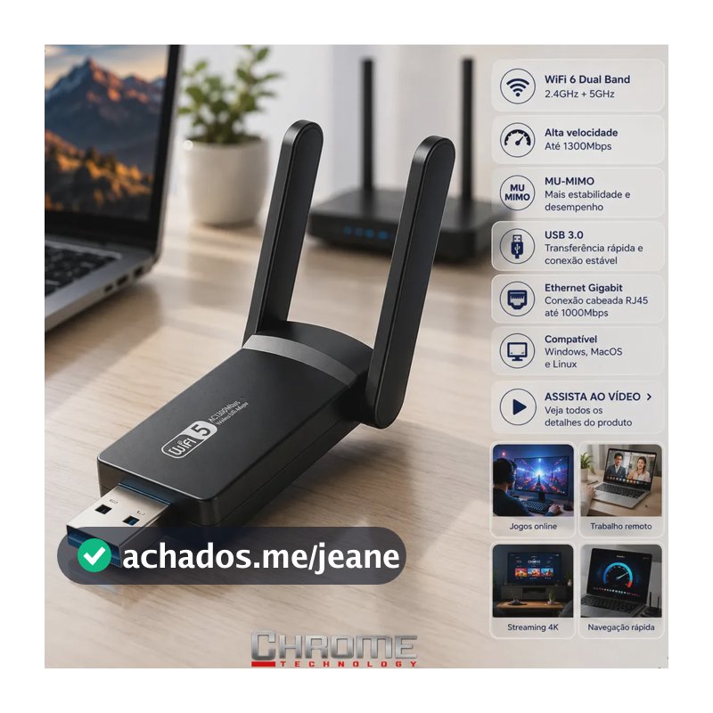 Adaptador Wifi Computador Pc Notebook Jogos Usb 3.0 Dual Band 5ghz Wifi 6 - Placa De Rede Wifi Gigabit Alta Velocidade Mu-mimo - Adaptador Ethernet Usb Rj45 Rtl8812bu Compatível C/ Mac Windows Linux.