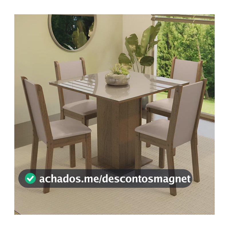 Sala De Jantar Mesa Tampo De Vidro 4 Cadeiras Tifani Madesa Cor Rustic/Crema/Sintético Bege XMMDJA040165