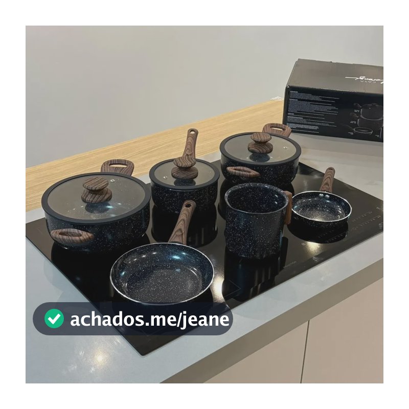 Jogo De Panelas 6 Pcs Indução Antiaderente Ceramica Creme Preto