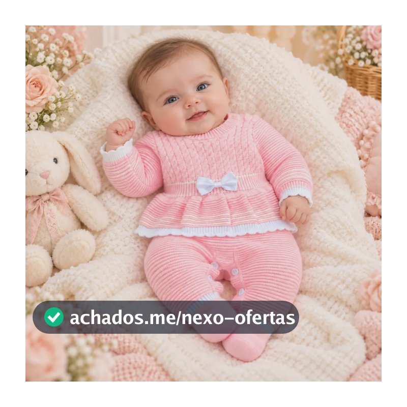 Macacão Bebê Menina Tricô De Luxo Nika Baby Rosa Lisa P