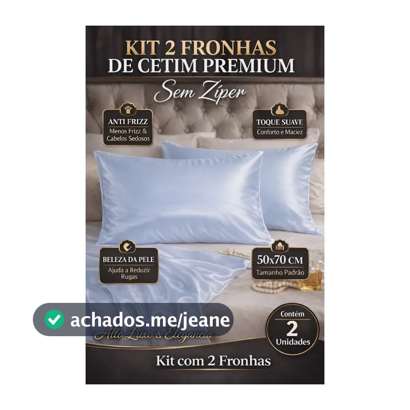 Kit 2 Fronha Cetim Seda 50x70 Premium Antifrizz Sem Ziper Azul Bebê Claro Lisa / Sem Desenho