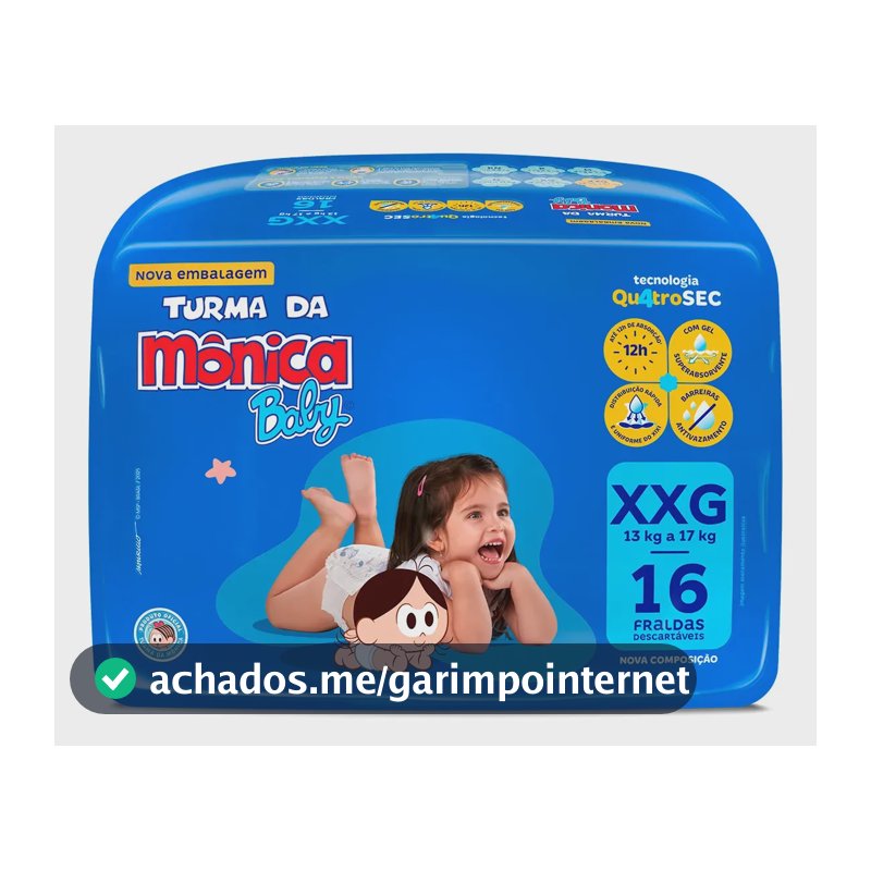 Fralda Turma da Mônica Baby XXG com 16 Unidades