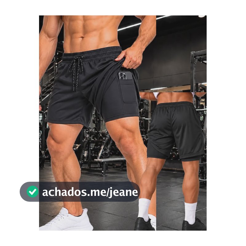 Short Compressão 2 Em 1 Masculino Bermuda Academia Treino Preto Liso G