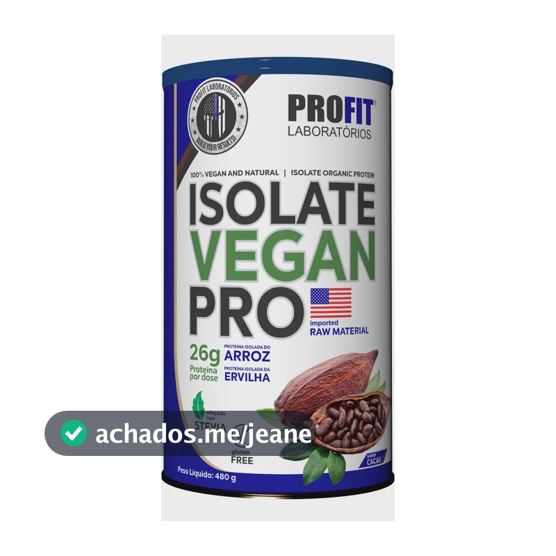 Isolate Vegan Pro 480g Zero Lactose Profit Laboratórios Sabor Chocolate