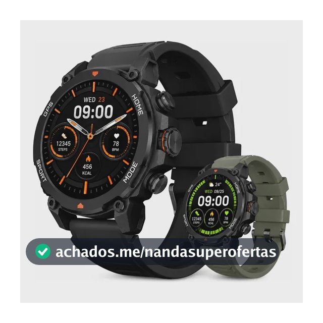 Relógio Smartwatch Aurafit Trek1 Com Gps À Prova D'água 5atm Preto Sport Preto/verde