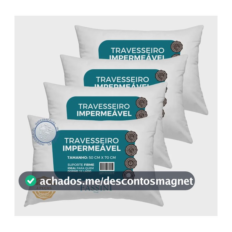 4 Travesseiros Antialérgico Impermeável 50x70 Super Macio Branco