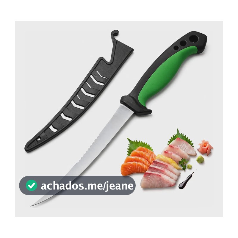 Faca Fileteira Pesca 29cm C/ Bainha Filé Peixe Afiada Inox Faca Fileteira F99-9 / Faca Pesca