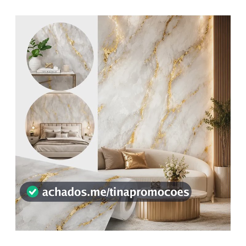 Papel De Parede Mármore Dourado Autocolante  Lavável 5metros Dourado