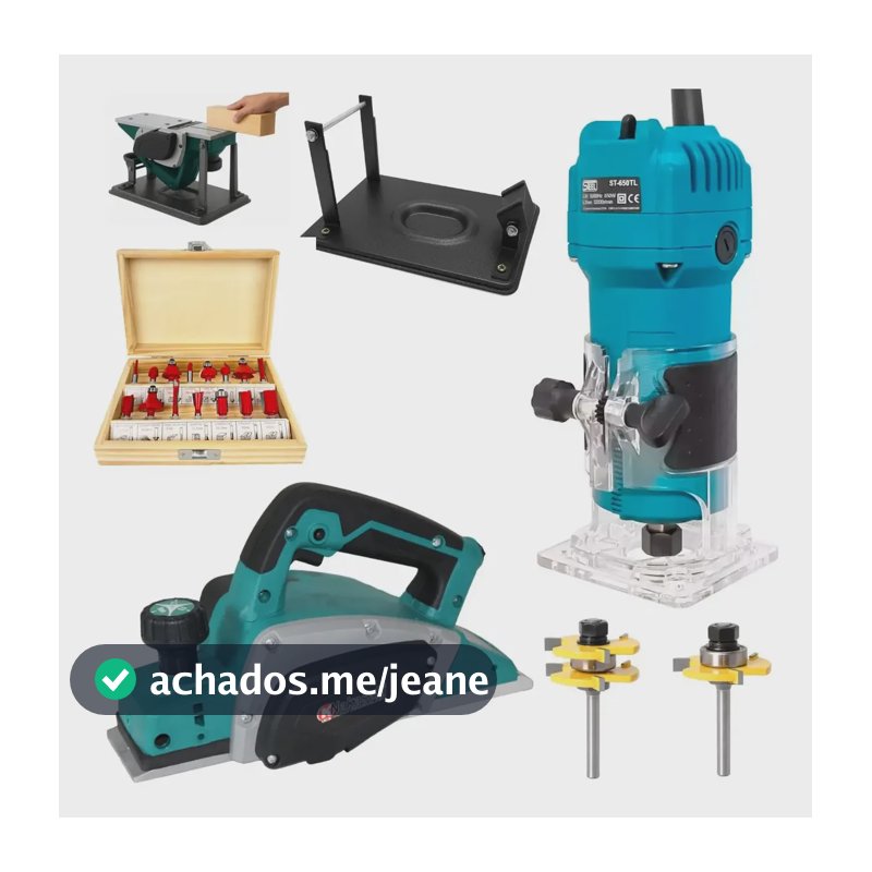 Kit Marcenaria 5em1 Tupia Plaina 900w C/ Suporte + 17 fresas 220v
