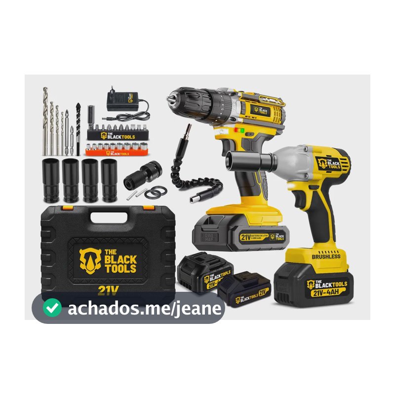 Kit Furadeira/Parafusadeira De Impacto 10Mm + Chave De Impacto Brushless A Bateria 21V Com Maleta The Black Tools