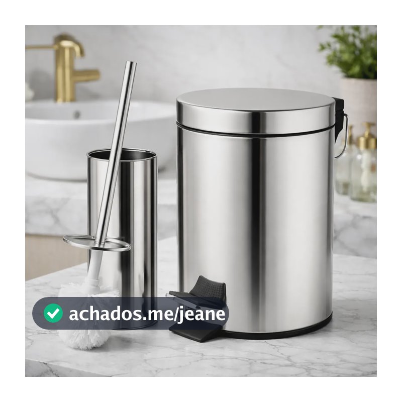 Kit Banheiro Luxo Lixeira Inox 3l Litros + Escova Sanitária Prateado