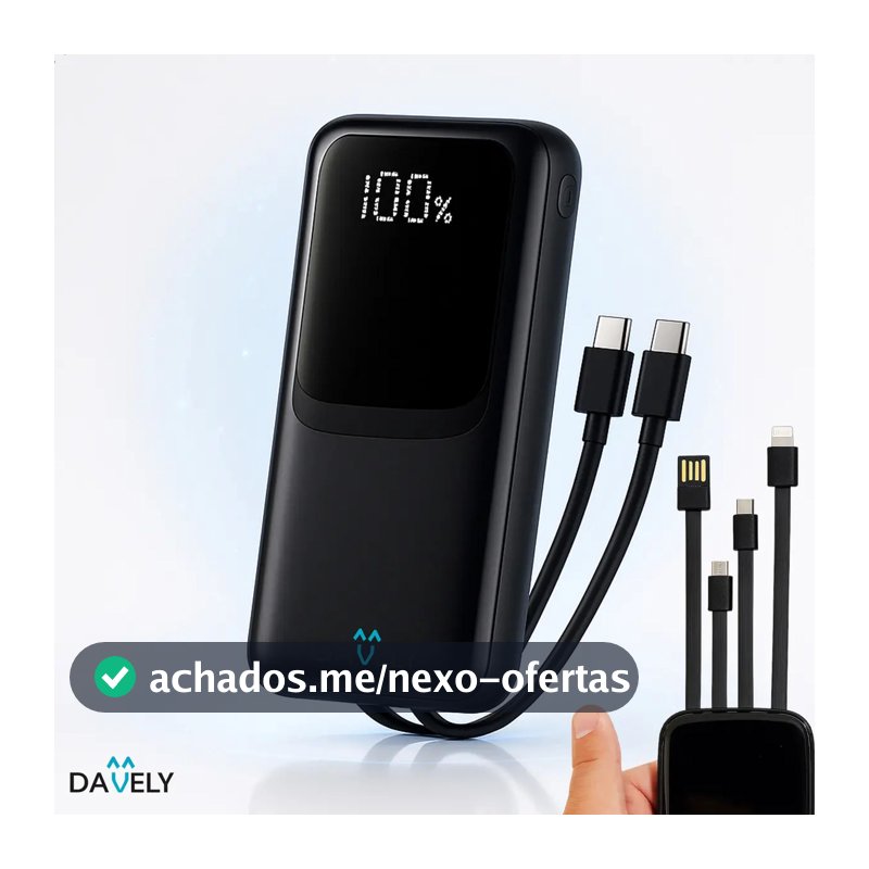 Power Bank 20.000mAh 22.5W Carga Rápida Com Display Digital Carregador Portátil Carga Rápida Premium Compatível Com Todos Os Celulares Iphone Android IOS apple xiaomi LG Samsung Motorola -Marca Davely
