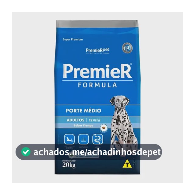 Ração Premier Super Premium Cão Adulto Raça Média Frango 20kg