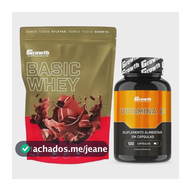 Kit Whey Protein Basic 1kg Chocolate + Vitamina C 120 Cápsulas Growth