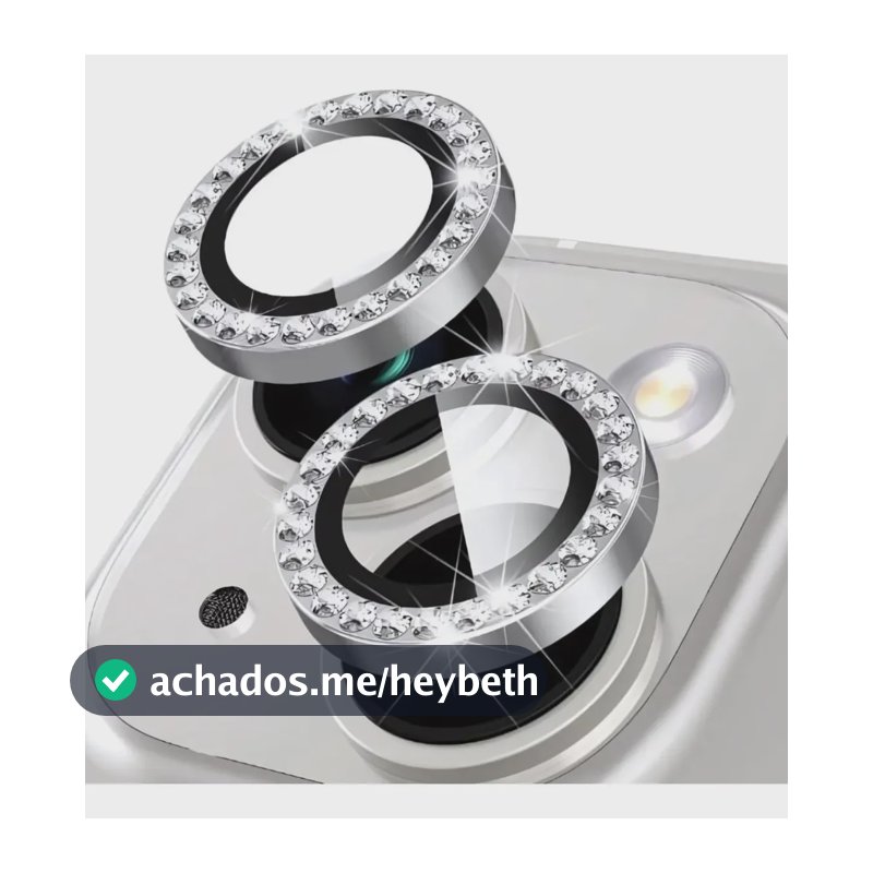 Lente Câmera Strass Película iPhone 16 / 16 Plus Kit Cor Prata IPhone 16 e 16 plus