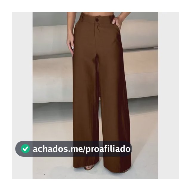 Calça Pantalona Feminina Alfaiataria Cintura Alta Marrom P