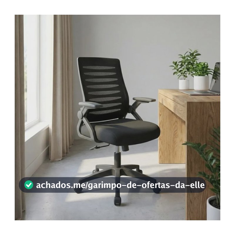 Cadeira de Escritório Astrella Sirius Ergonômica com Braços Rebatíveis e Encosto em Mesh Preta