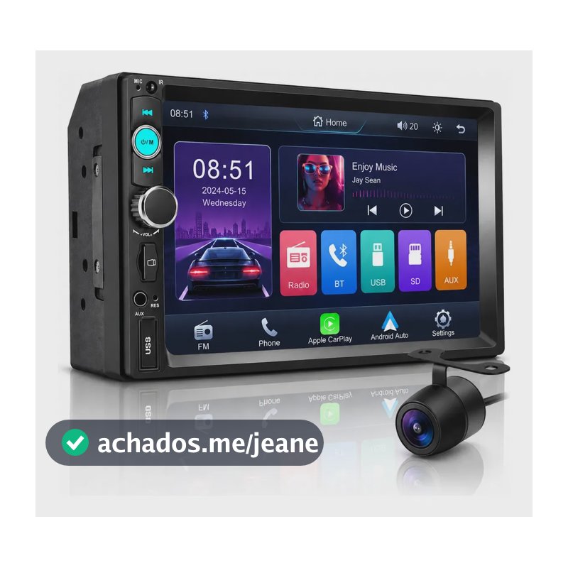 Kit Central Multimídia Dvd 2 Din  Universal Mp5 Câmera De Ré Black Lançamento