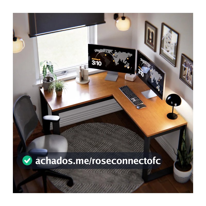 Escrivaninha Industrial Em L Berlim Mesa Escritório Home Office Para Estudo De Canto Em MDF Cor Canela Preto