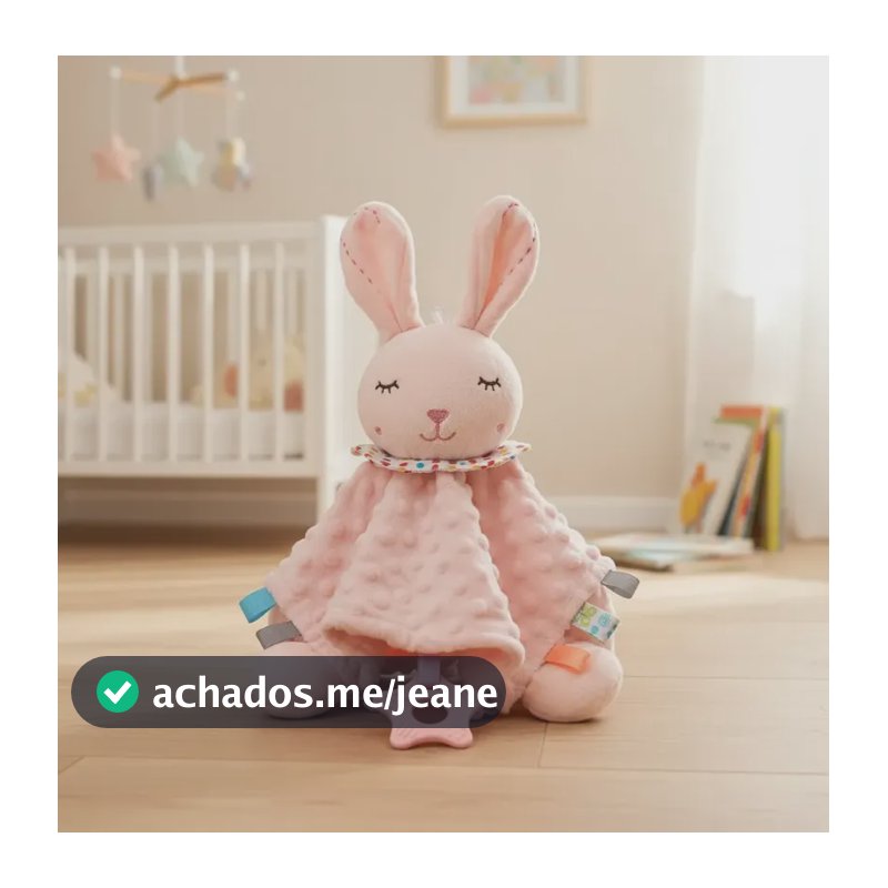 Naninha Coelho Rosa De Pelúcia Fofinha C/ Mordedor Sensorial Coelho Naninha Rosa-claro