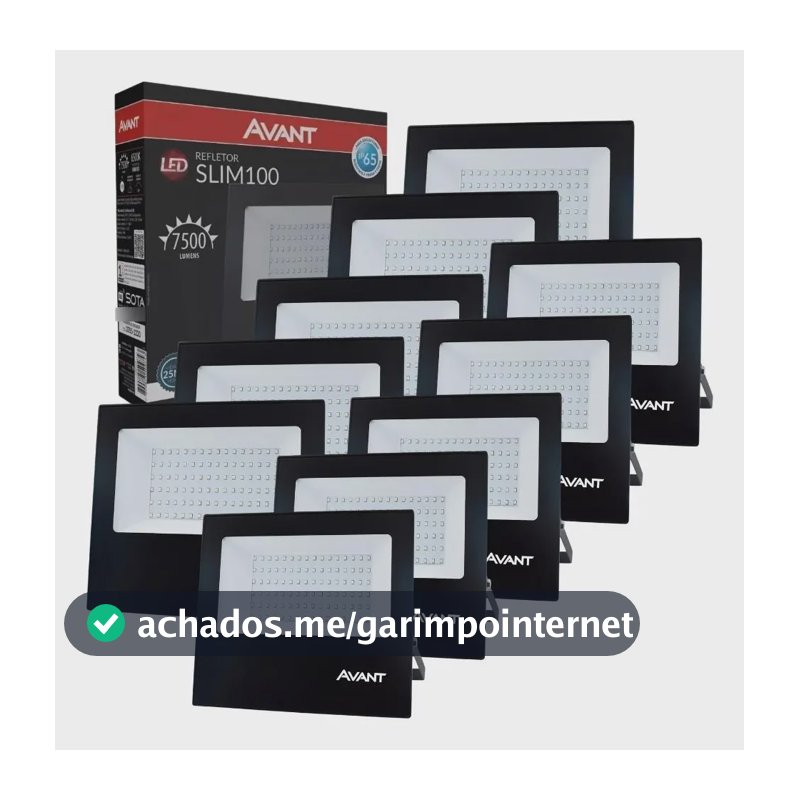 Kit com 10 Refletores LED Avant de 100W Branco-Frio com Carcaça Preta