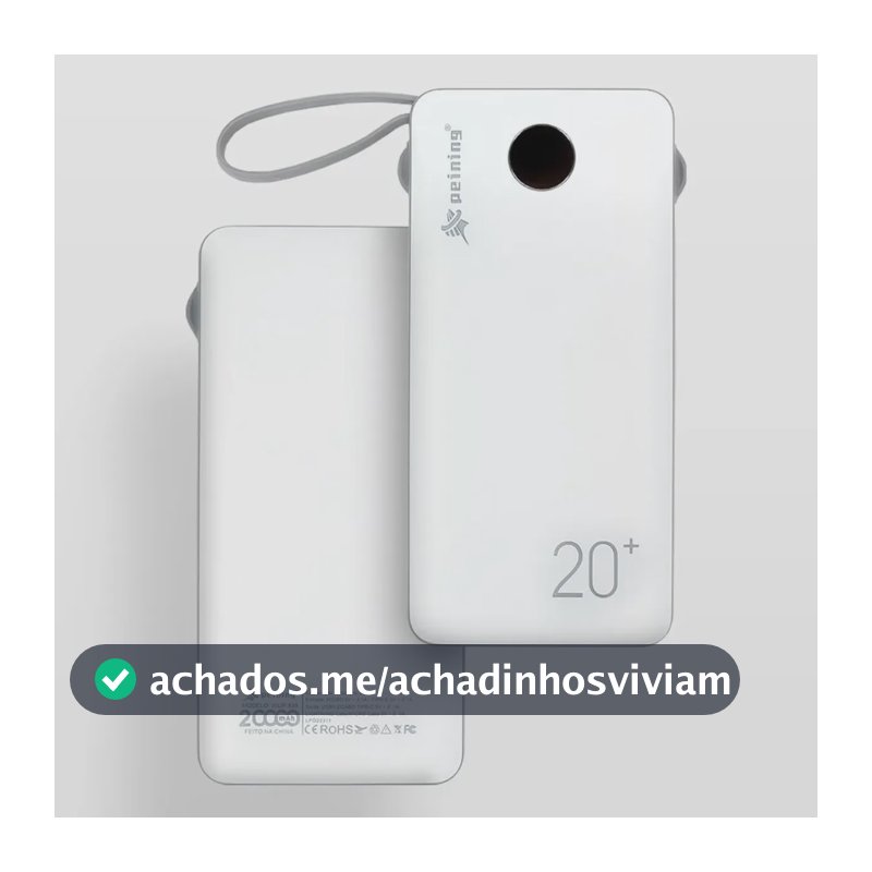 Power Bank Portátil 20.000mah Carregamento Rápido Turbo Branco