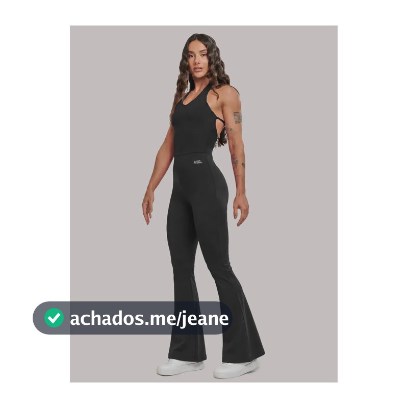 Macacão Fitness Feminino Flare Costa Nua Trançado Decote U Preto Flare P