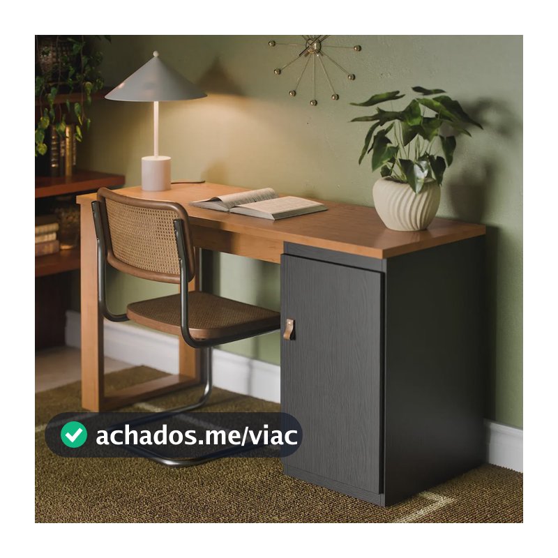 Escrivaninha Mesa Home Office De Escritório Para Notebook Computador PC Com Prateleira E Porta - Star Paris Cor Preto Canela