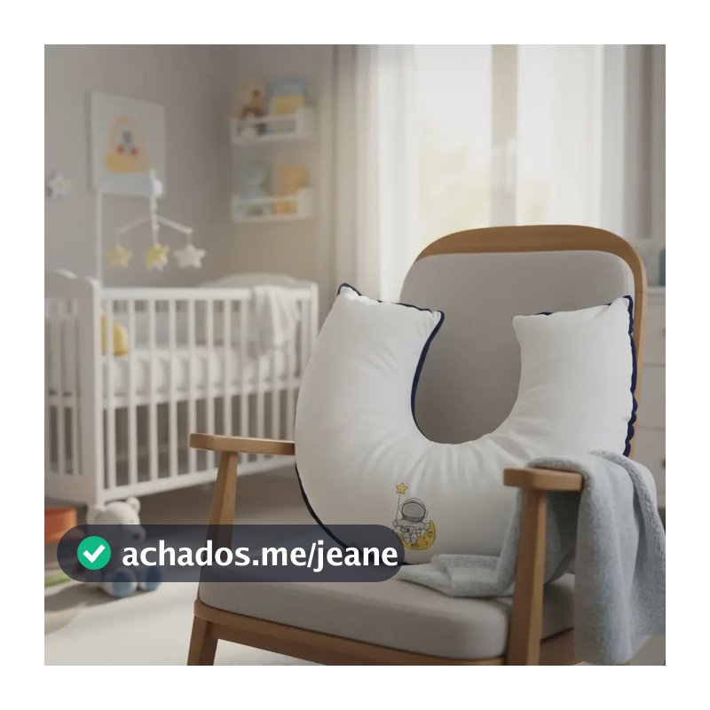 Almofada De Amamentação Em Linho Premium Com Enchimento Palha/marinho Astronauta