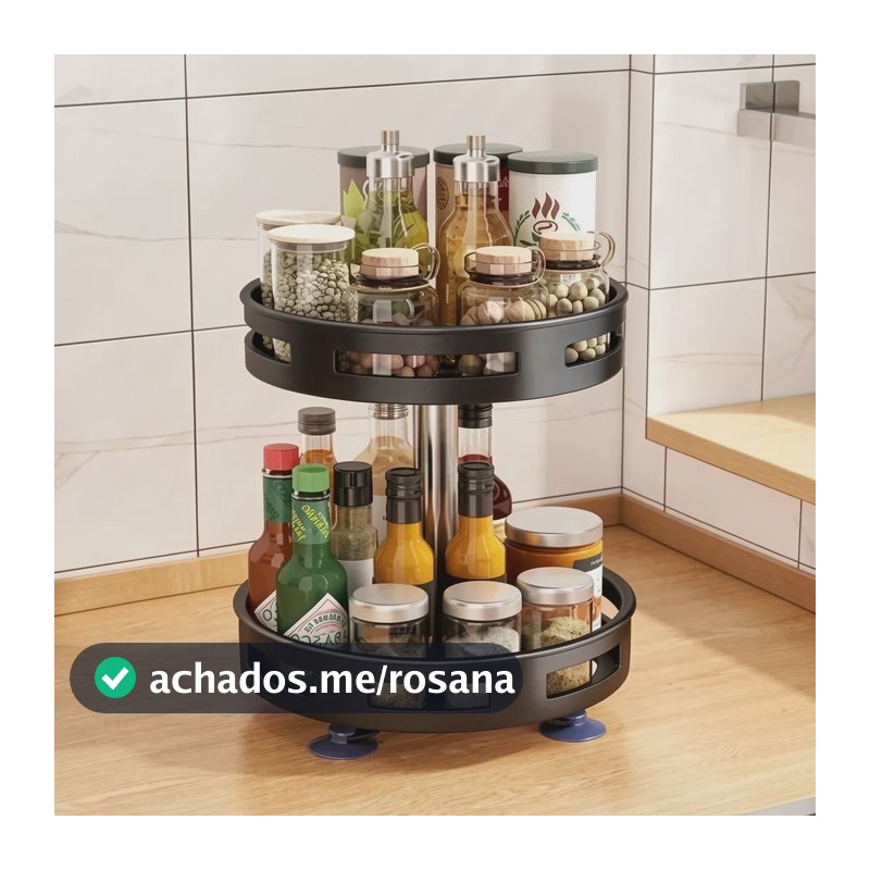 Organizador Giratório Para Temperos E Condimentos- 360 Graus Preto