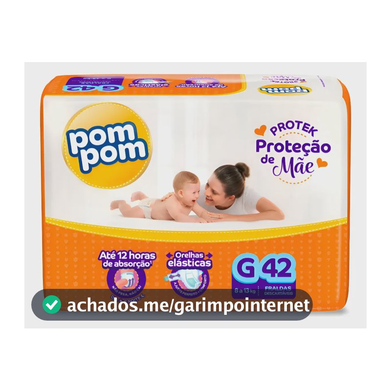 Fralda Pom Pom Protek Proteção De Mãe Mega G 42 Unidades G
