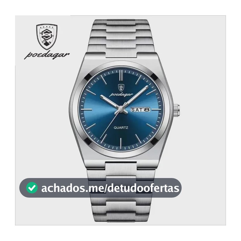Relógio Poedagar Classic 930 Masculino de Quartzo com Calendário e Fundo Azul