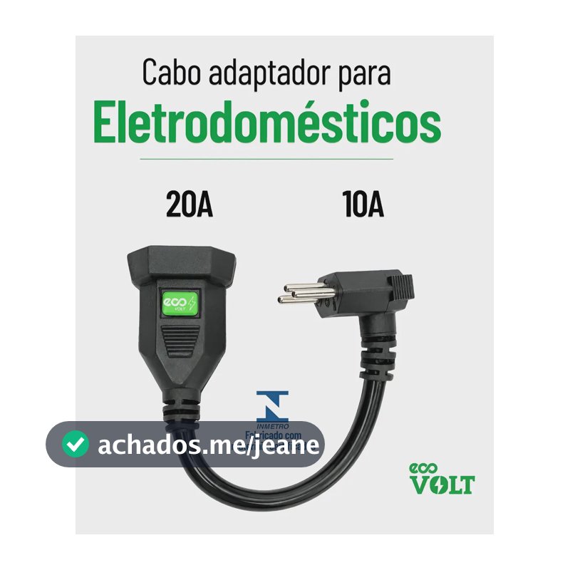 Cabo Adaptador 20a X 10a Reforçado (plugue 90°) Ecovolt 127/220v