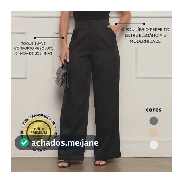 Calça Alfaiataria Feminina Wide Leg Social Cintura Alta