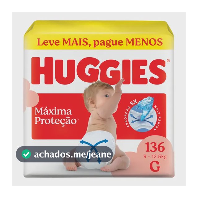 Huggies Fralda Descartável Máxima Proteção G - 136 Un