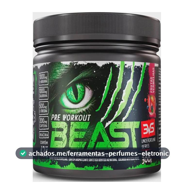 Pré-treino Beast 300g Sabor: Frutas Vermelhas - Ultra Concentrado - Promove Vasodilatação, Recuperação Energética, Aumento De Óxido Nítrico, Desintoxicação E Melhora De Concentração E Foco