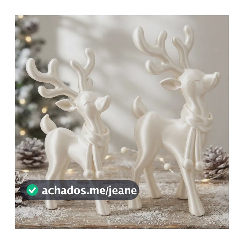 Rena Natalina Cervo Decorativo Enfeite De Mesa Ceia De Natal Duas Renas Branco Acetinado Rena Natalina Cervo Decorativo Enfeite De Mesa Ceia De Natal