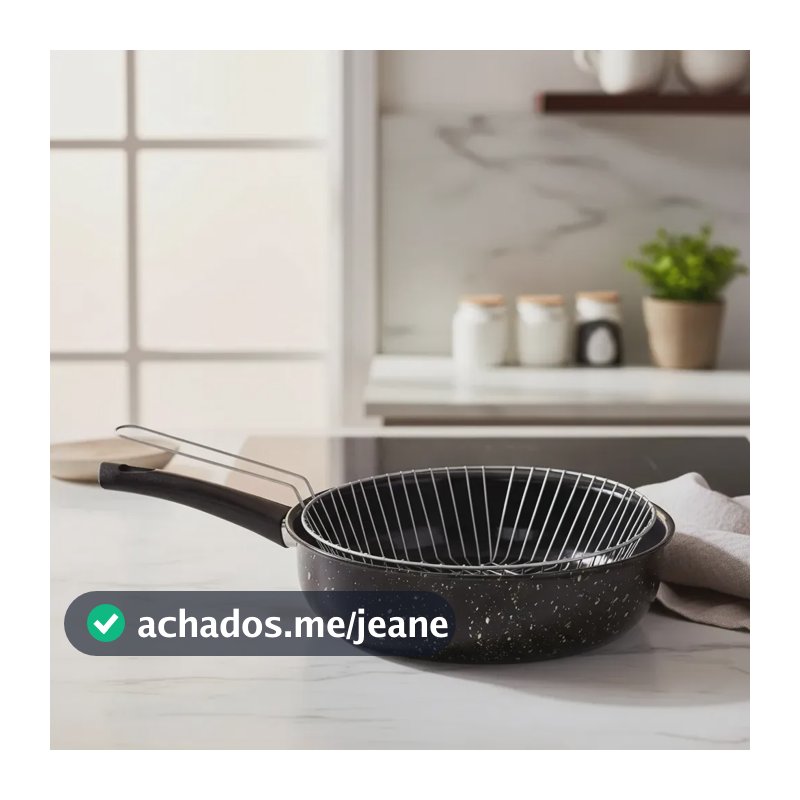 Frigideira Ø26cm + Cesto Fritadeira Preta 2,7l - Esmaltada
