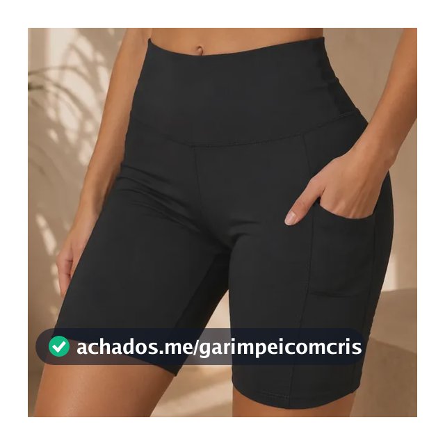 Shorts Feminino Academia Bermuda Bolso Lateral Cintura Alta
